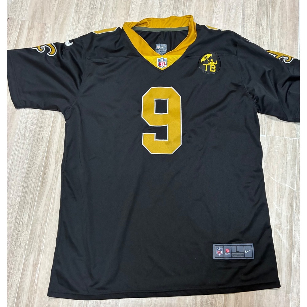 Nike New Orleans Saints Drew Brees 9 Jersey Mens Large Black Gold NFL On Field